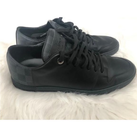 Authentic Louis Vuitton Black Leather Sneakers sz 8 worn once like new - Picture 2 of 12
